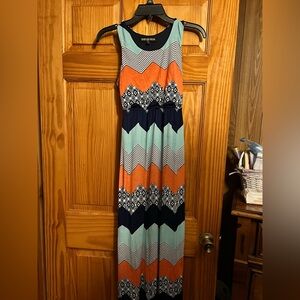 Three Hearts Chevron Maxi Dress - Orange, Blue, Black